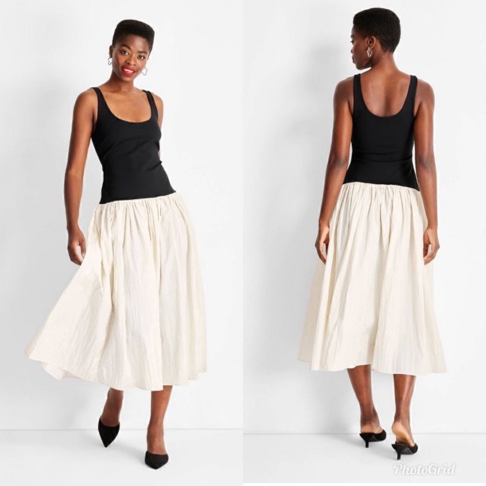 Target Future Collective Sleeveless Contrasting Knit Ankle Dress in Black Cream